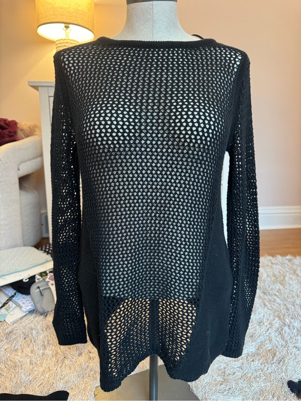 Style & Co. Black Crochet Knit Swim Coverup